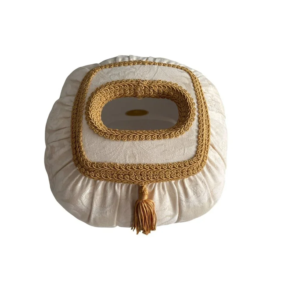 Austin Horn Collection Cream Damask Tissue Box Cover Gold Tassel Vanity Bath Dec
